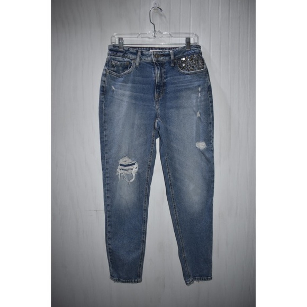 Edgely 90s Taper High Rise Mom‎ Jeans Distressed Studded Pockets Size 8